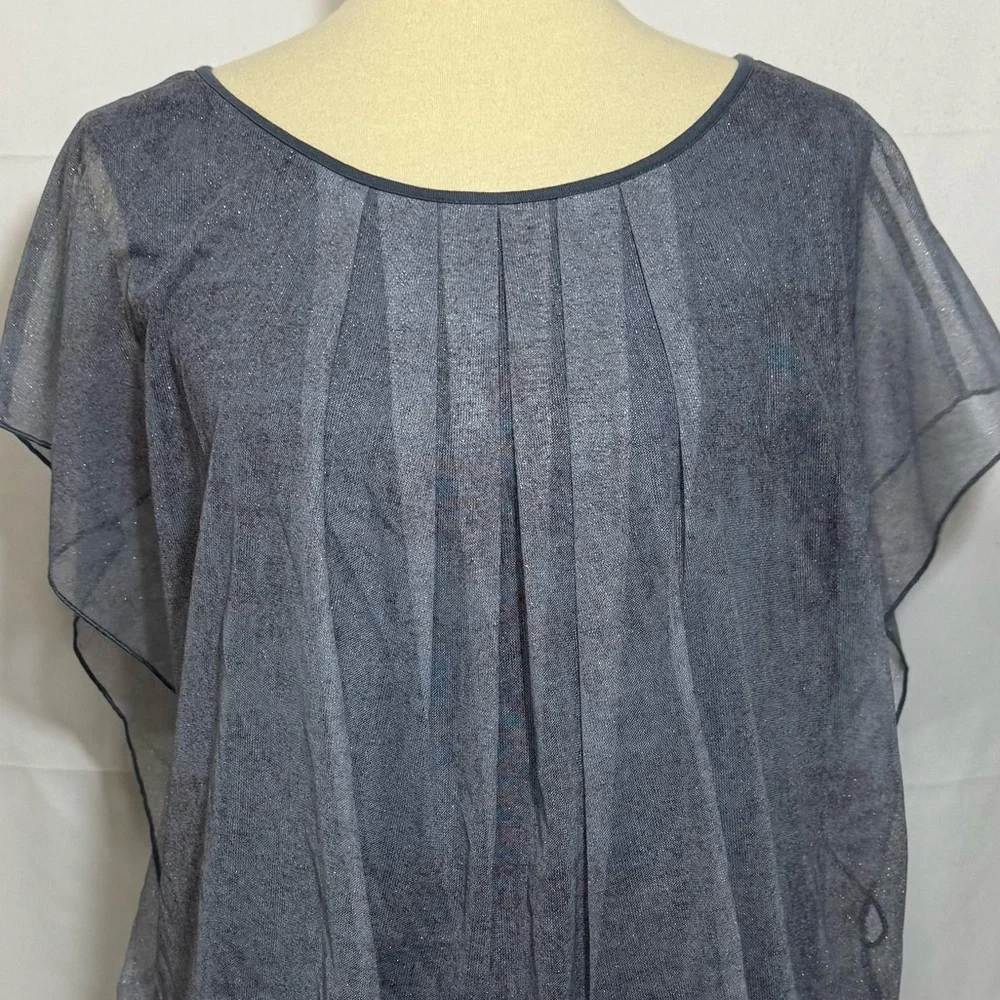 Women’s Size 2XL Chic Sheer Overlay Blue Blouse - Picture 8 of 15